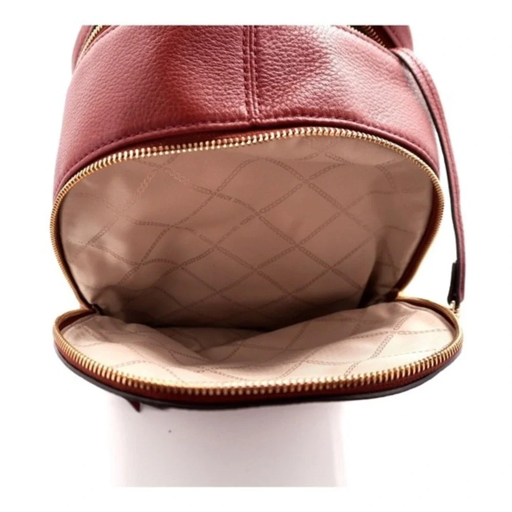 Michael Kors‎ Rhea Medium Pebbled Leather Backpack Burgundy Gold Hardware 37-08